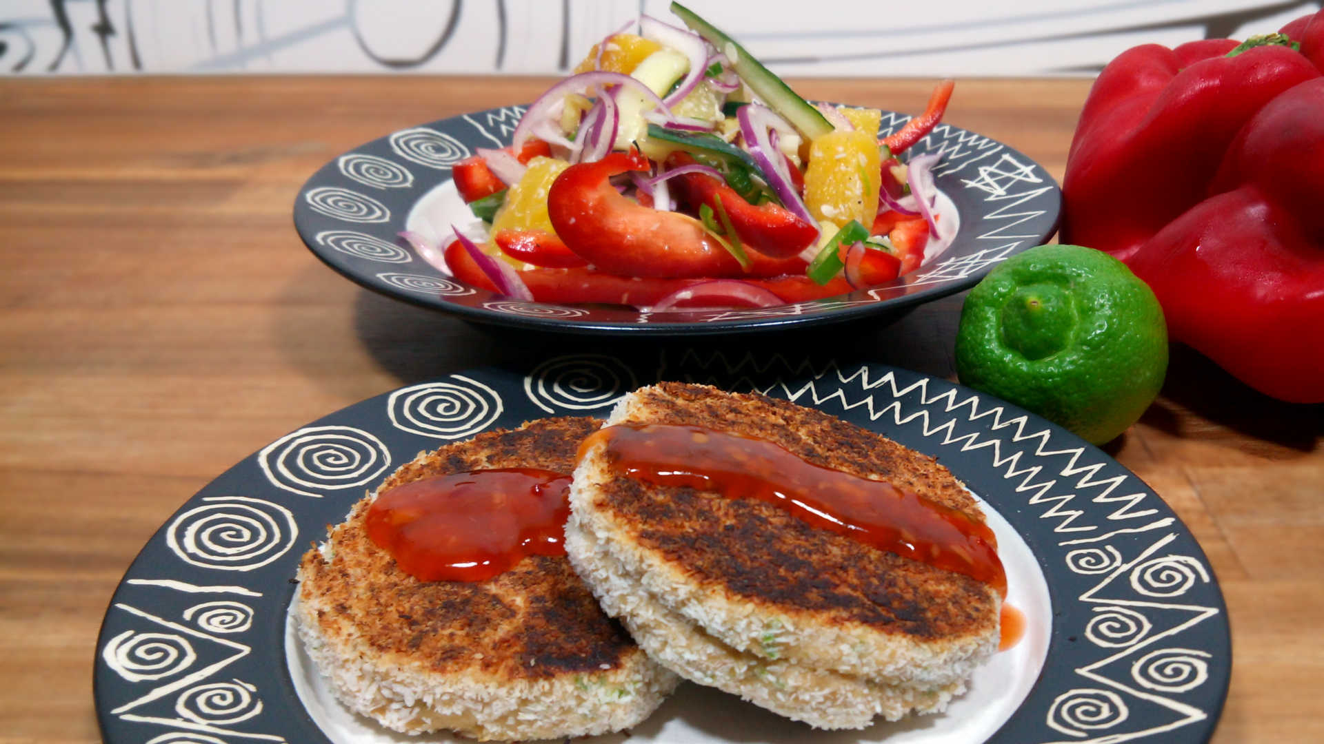 Thai Salmon Fish Cakes with Sweet Chilli Salad